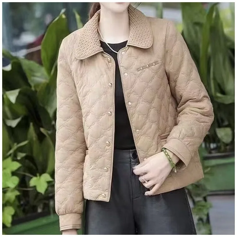 سترة قطن نسائية قصيرة الطراز بنمط شبكي ماسي سترة شتوية خفيفة ورقيقة للنساء 2025 سترة قطنية قصيرة متعددة الاستخدامات جديدة #1