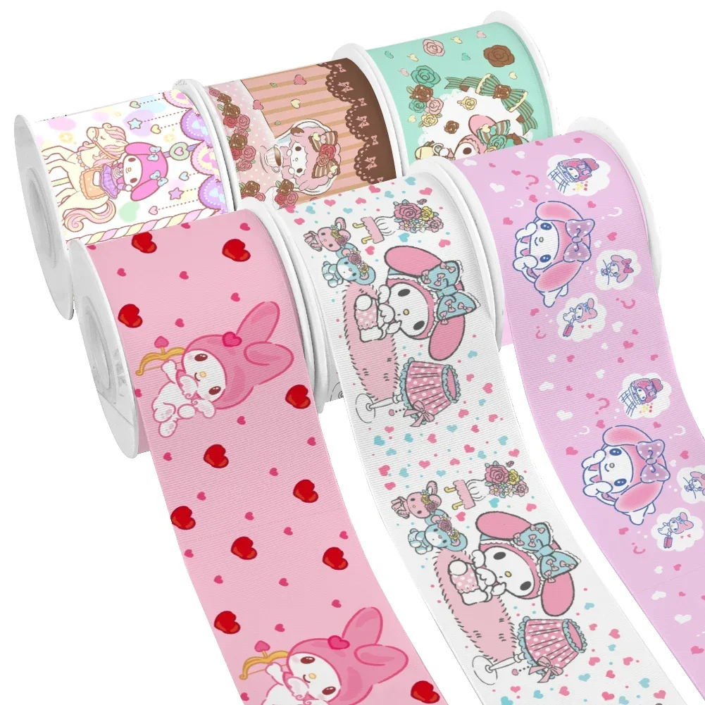 My Melody Japanese Pink Cute Sanrio Cartoon 10yards Printed Grosgrain Ribbon for DIY Girl Headwear Bows Satin Ribbon