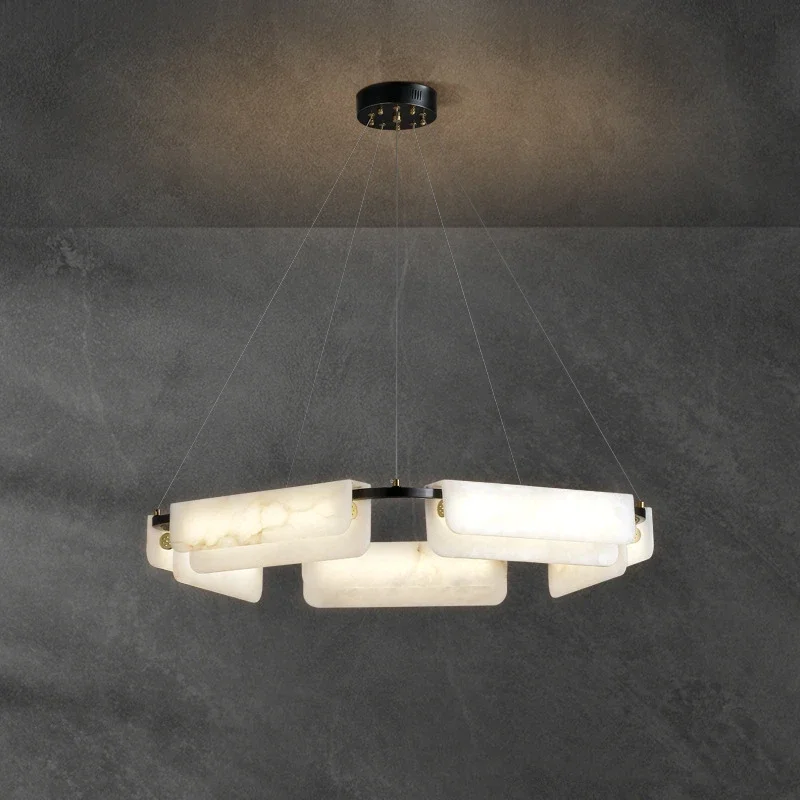 

Nordic Marble Chandelier Modern White Stone Chandelier For Villa Living Room Bedroom Restaurant Decor LED Marble Pendant Lamp