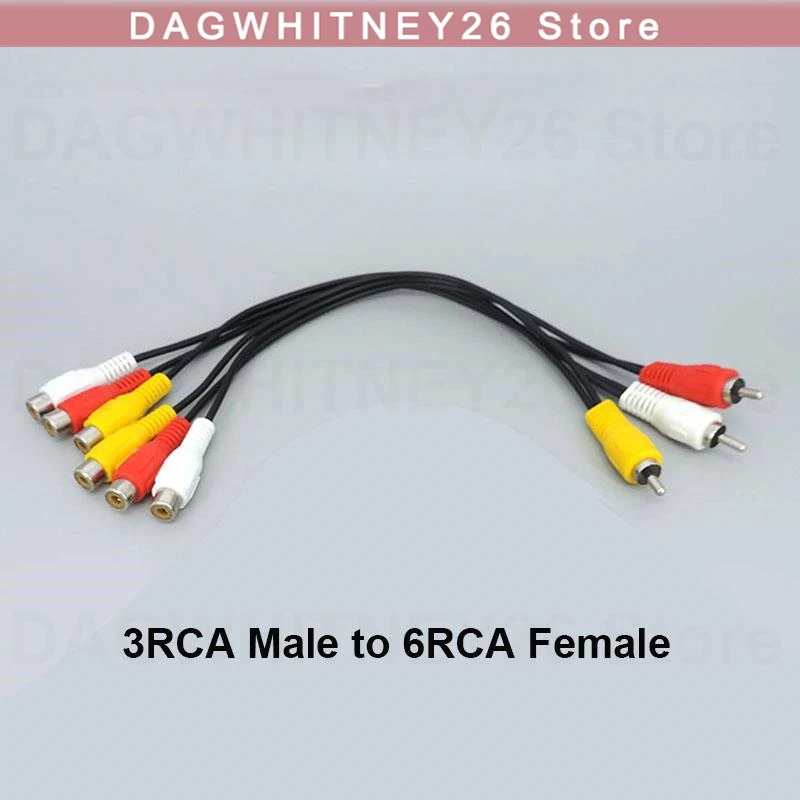 25cm Audio Video Extension Cable 3 RCA Male Jack To 6 RCA Female Adapter AV Splitter Cable for TV DVD Player Projector u26