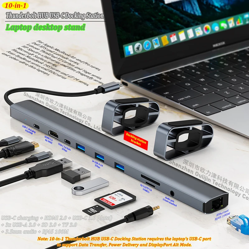 Multi-USB 3.0 Thunderbolt HUB Laptop Docking Station USB-C HDMI 4K 60HZ for macbook air pro dell xps Latitude lenovo ThinkPad