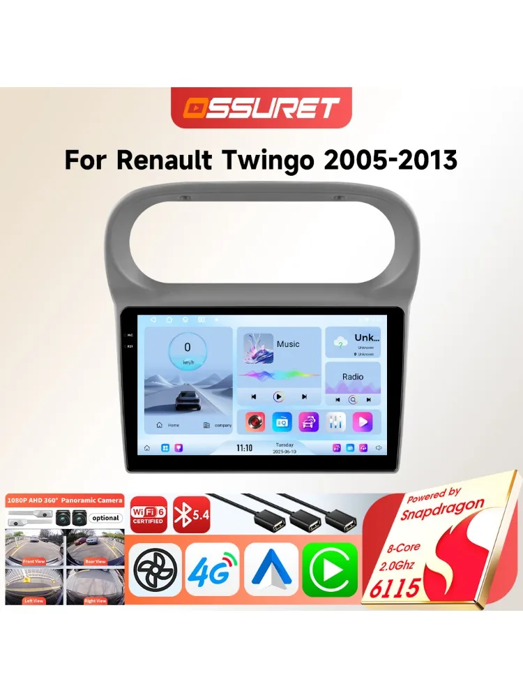 8CORE Android Autoradio Speler voor Renault Twingo 2005-2013 Draadloze Carplay Auto GPS Auto Multimedia 6115 Touchscreen 360CAM - afbeelding 2