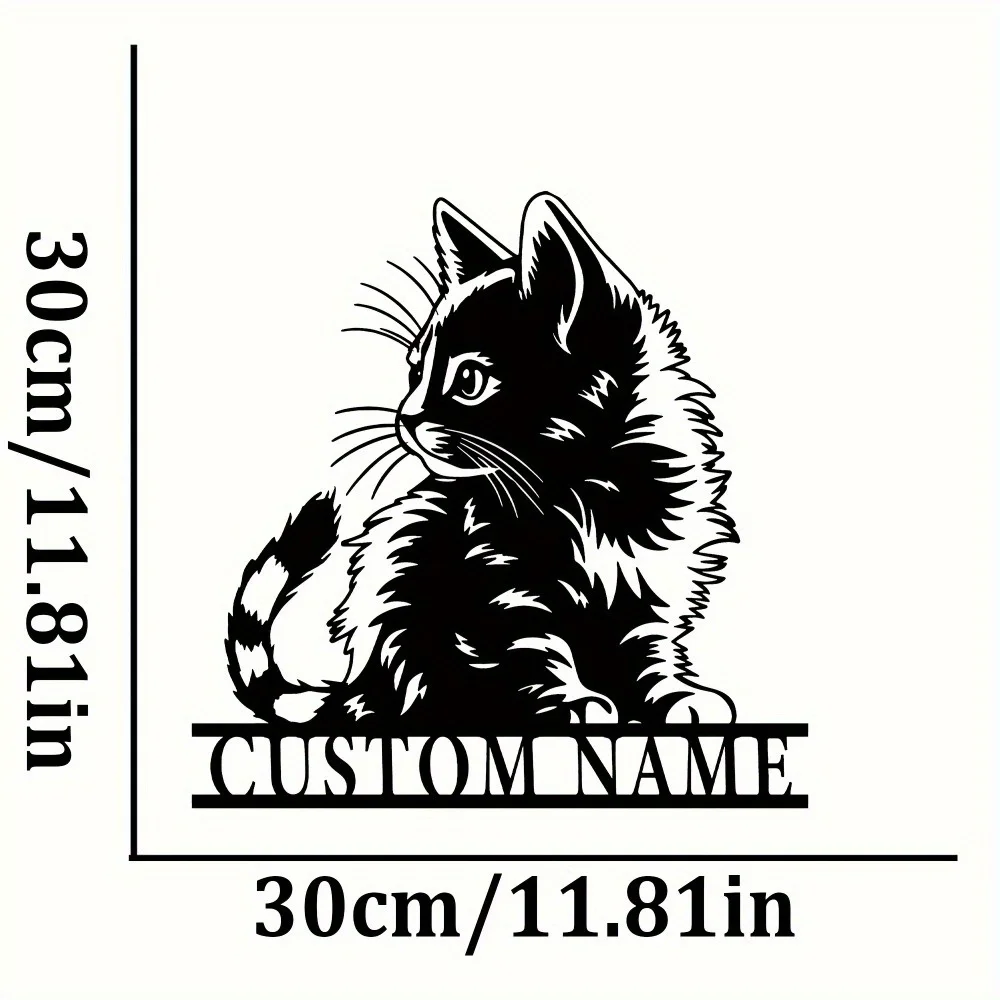 Custom Art Deco Cat - Themed Metal Surname Sign in Black Wrought Iron Personalized Reusable Pre - Pasted Detachable Wall Decor