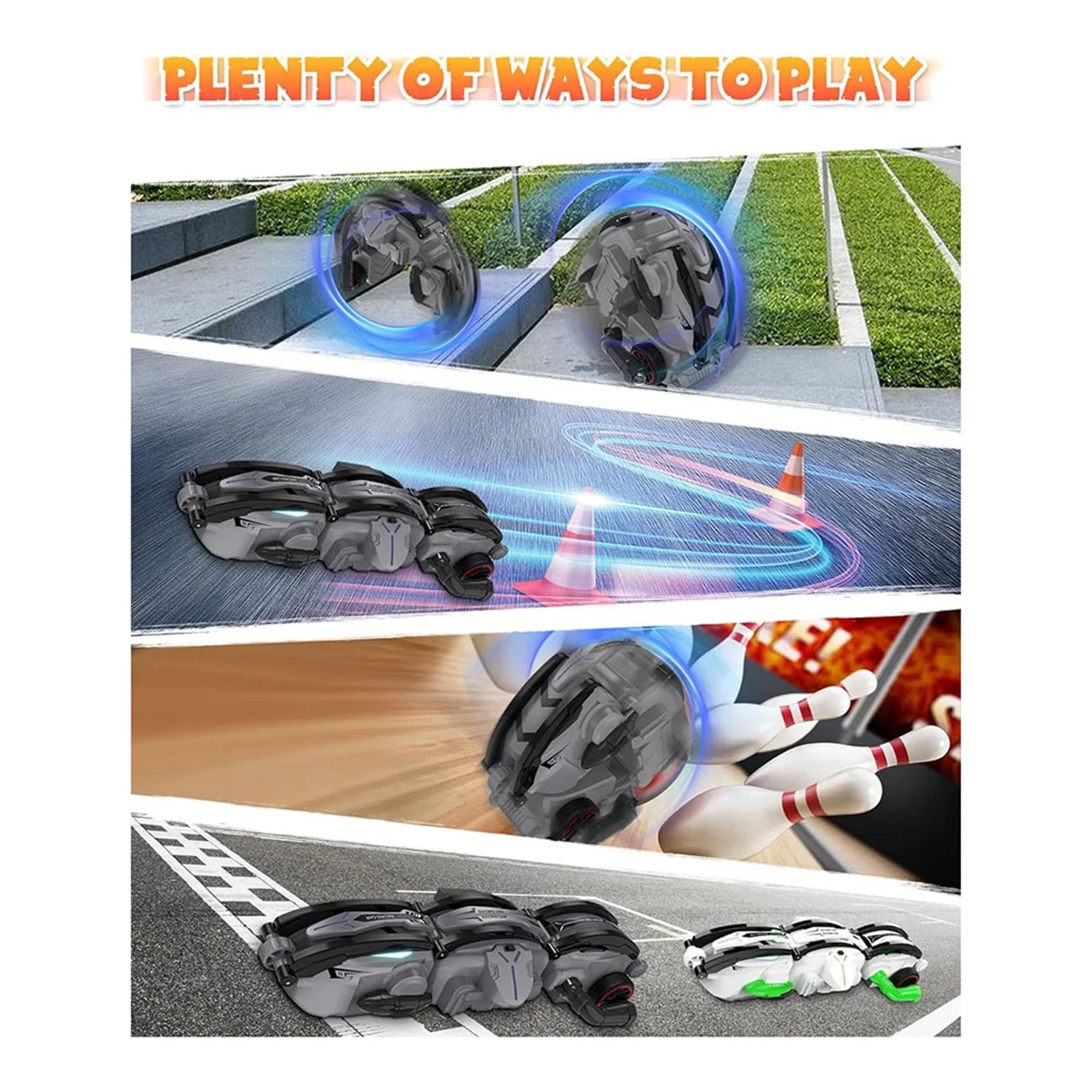 Remote Control Car RC Cars, RC Stunt Snake Car, 360° Roll Rotation Car Toys with LED Lights for Kids Ages 6+, Grey