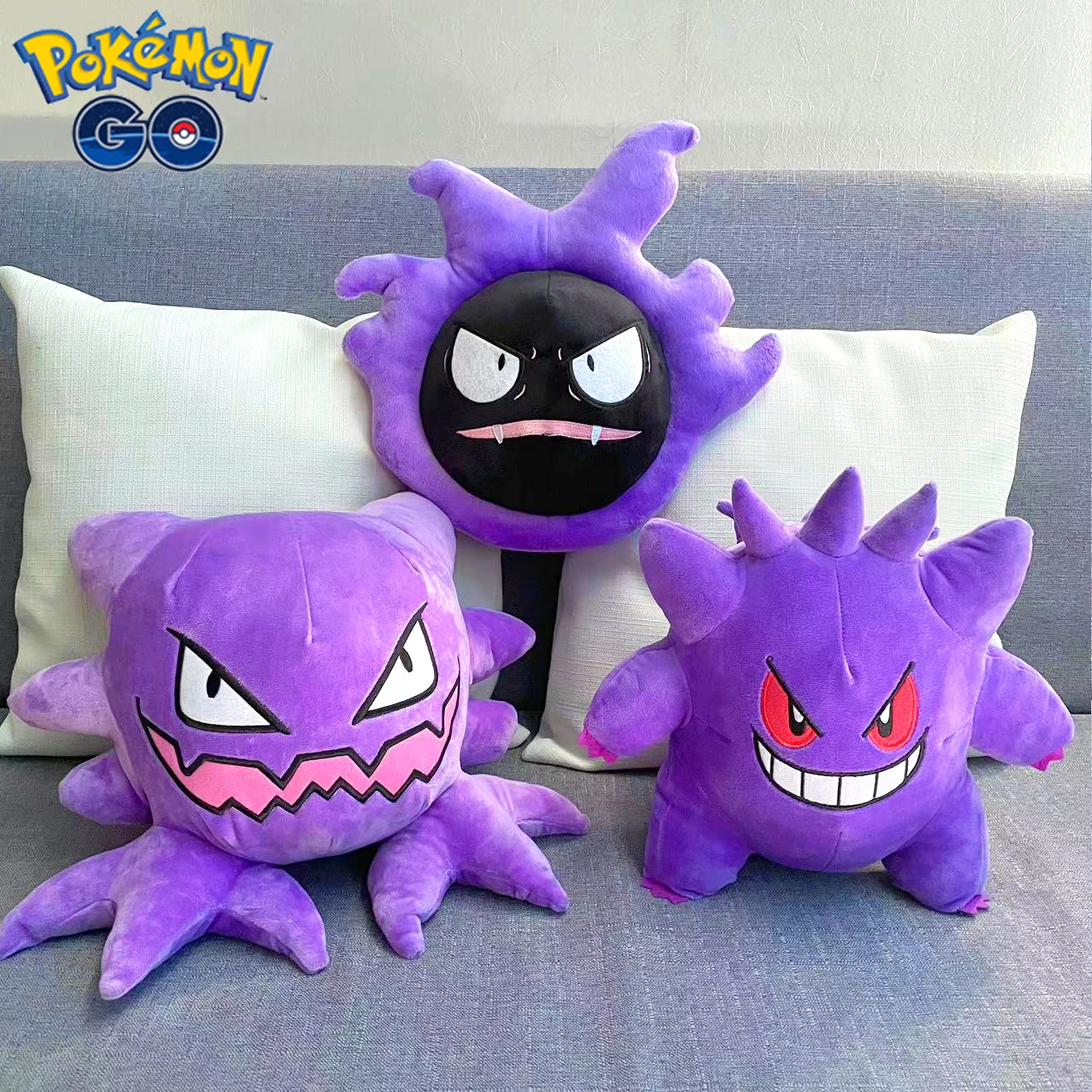 Pokémon Gengar Gastly Haunter Plush Toy, Anime recheado, boneca de algodão macio, sofá travesseiro dos desenhos animados, presentes de aniversário kawaii para meninas, 3 estilos