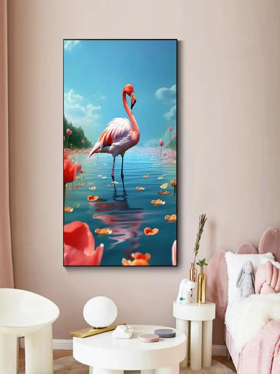 Beautiful Pink Flamingo Landscape Canvas Painting  Animal Bird Wall Art Poster Print for Living Room Home Decor