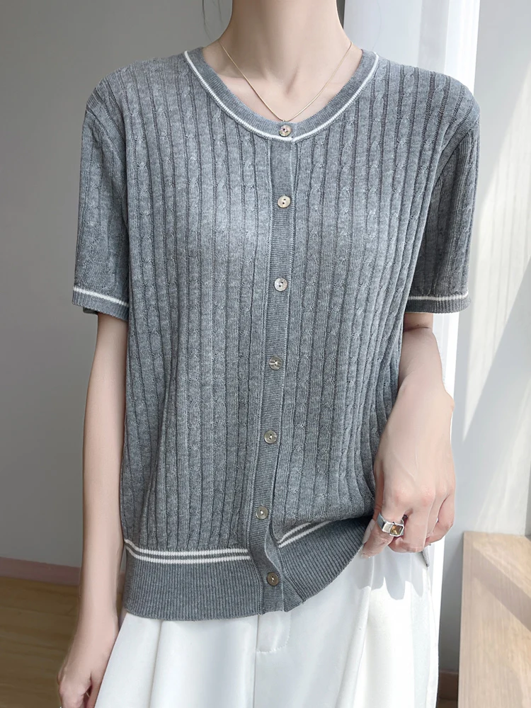 

Высокие мягкие новые летние женские футболки из 100% лиоцелла с круглым вырезом, вязаный кардиган с короткими рукавами, тонкая одежда, топы, повседневные футболки, блузка