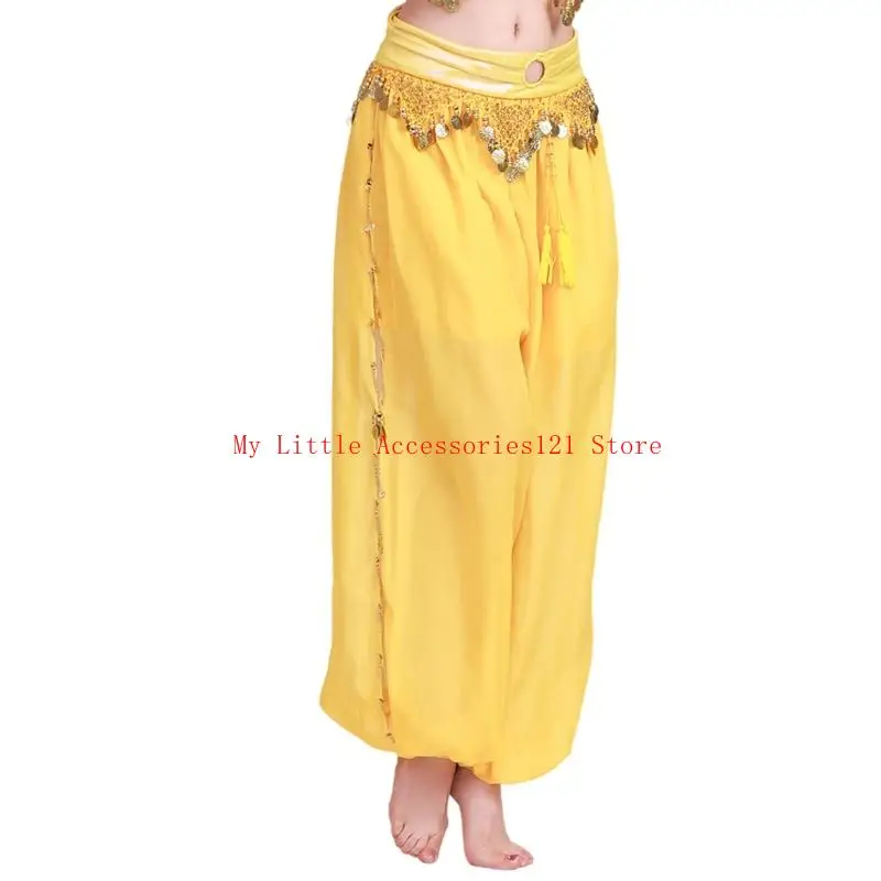  Belly Dance Costume Coin Lantern Pants Side Split Sequins Harems Pants Arabic Halloween Costume Accessory for Womens
