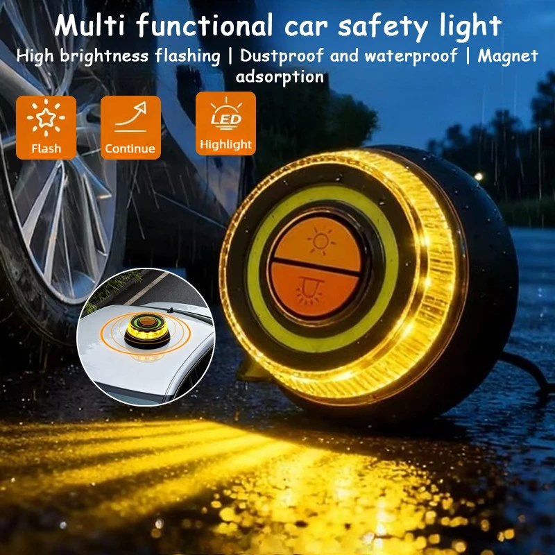 1/2PcsUniversal V16 Car Warning Light LED Flashlight Emergency Light Yellow Light Traffic Strong Magnetic Induction for Vehicles