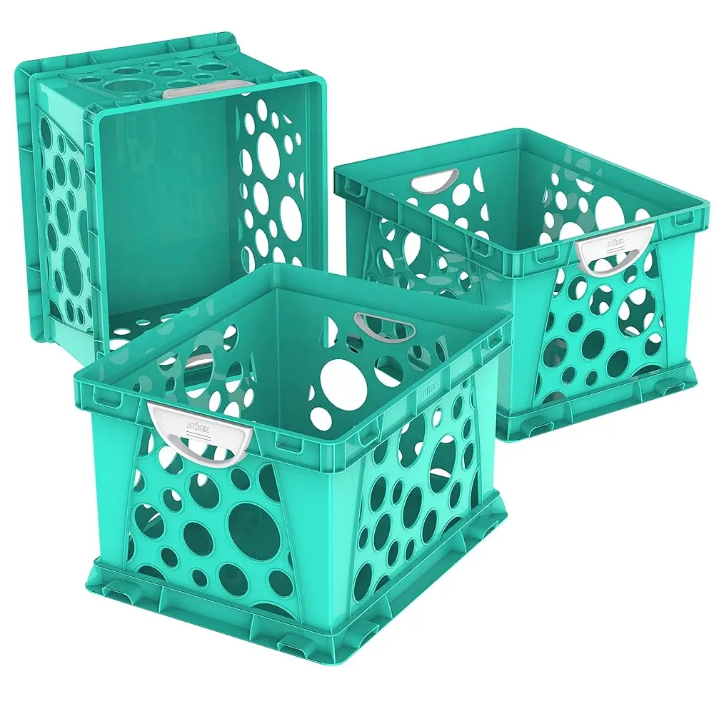 

Free Shipping-Premium File Crate with Molded Handles – Letter and Legal Document and Folder Storage, Teal, 3-Pack