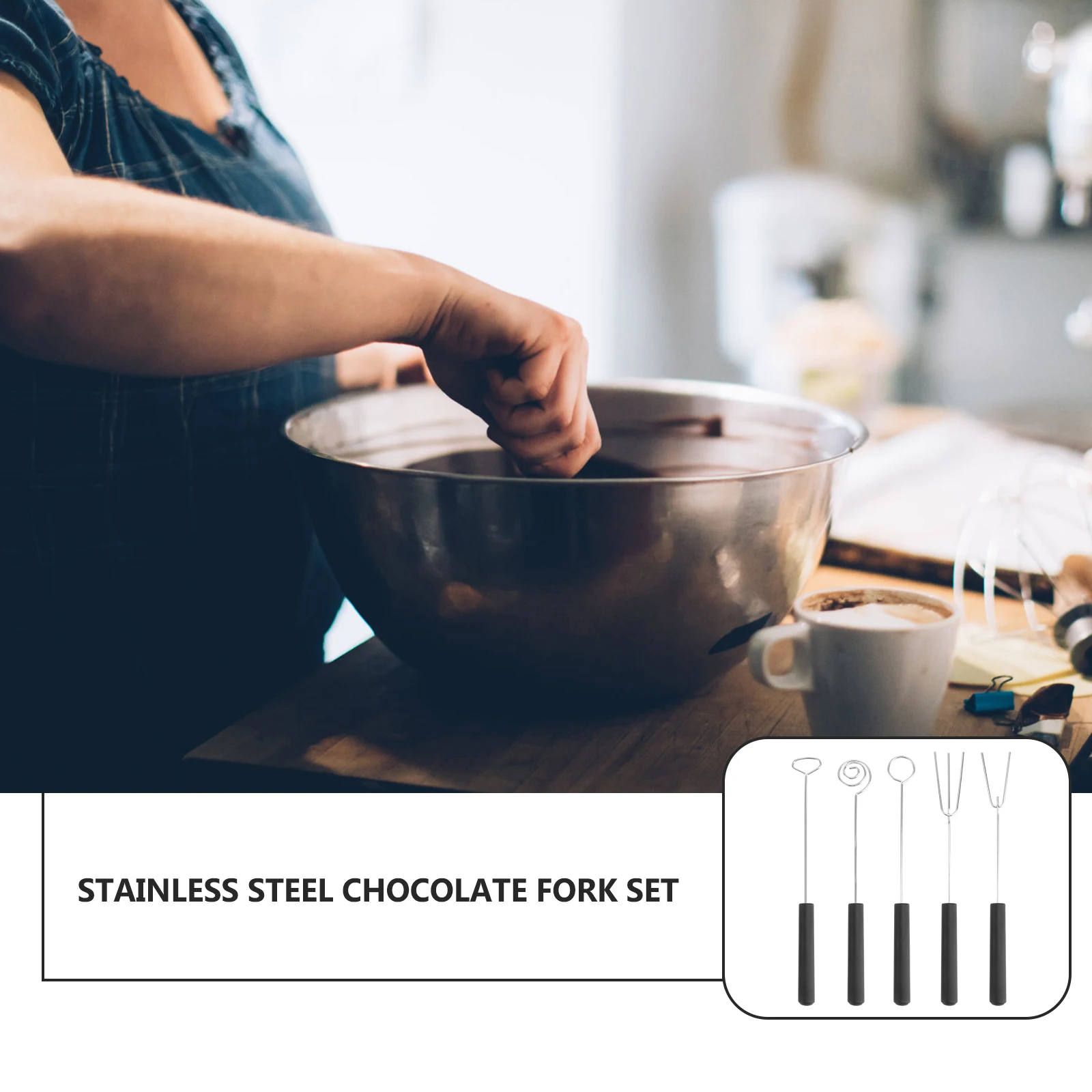 

5pcs Stainless Steel Chocolate Fork Set Triangle Spiral Round Shape Dipping Forks PP Handle Kitchen Gadgets for BBQ Candy Cake