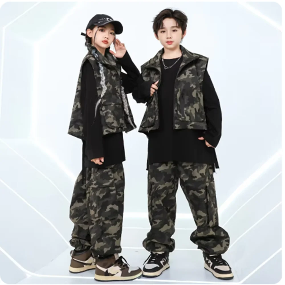 Camouflage Street Dance Suit Children Hip Hop Stage Outfit Boys Jazz Dance Performance Costume Kids Fashion show Suit Pants