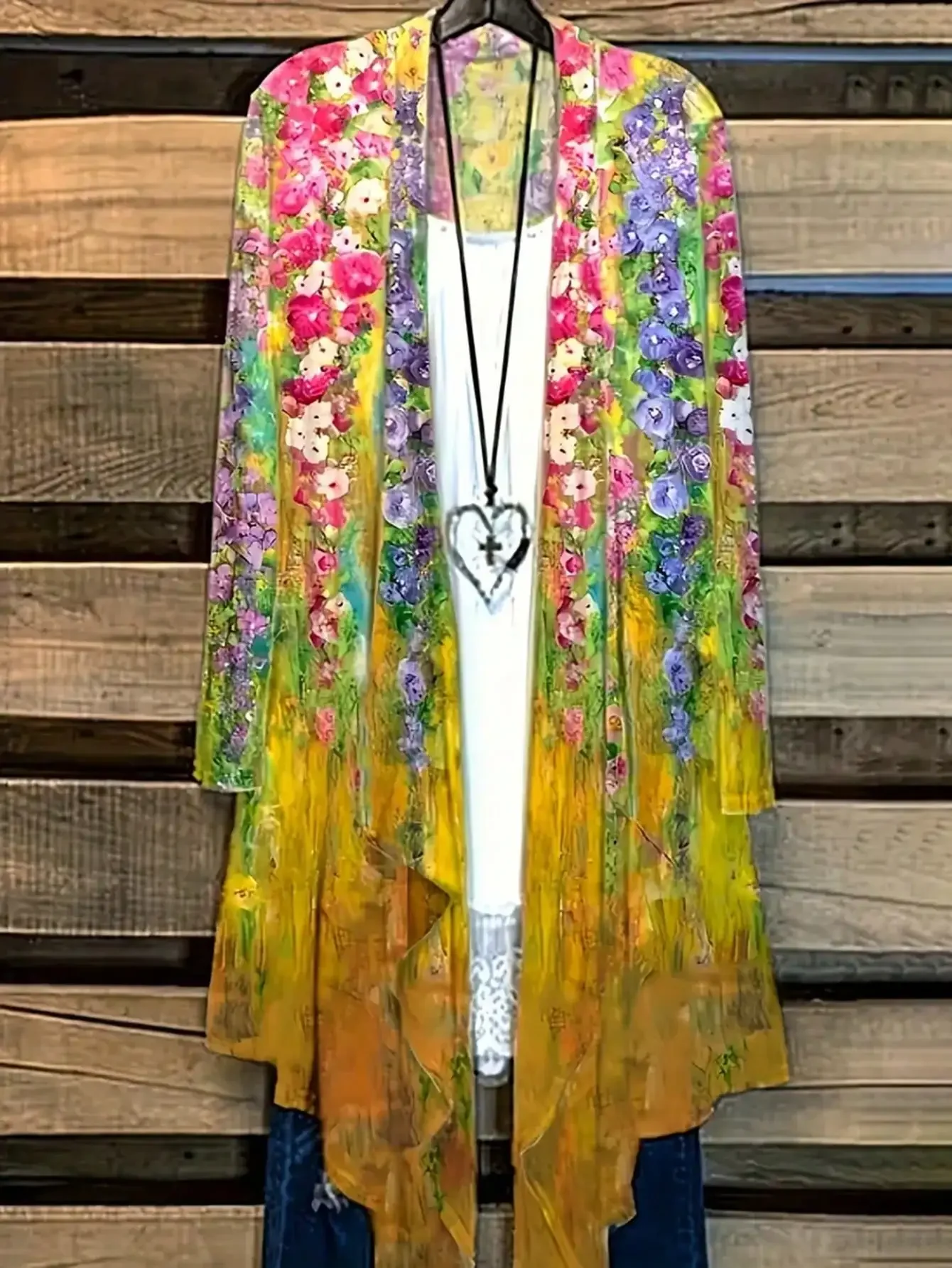 

Plus Size 1XL-5XL Women's Spring Summer Fashion Cardigan Jacket Women Casual Flower Print Long Sleeve Open Loose Outwear Coat