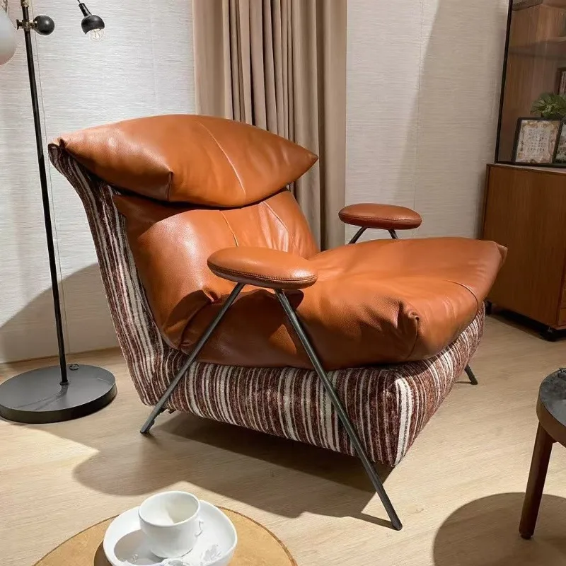 Italian light luxury, living room sofa chair lazy balcony single chair leather fabric down soft bag