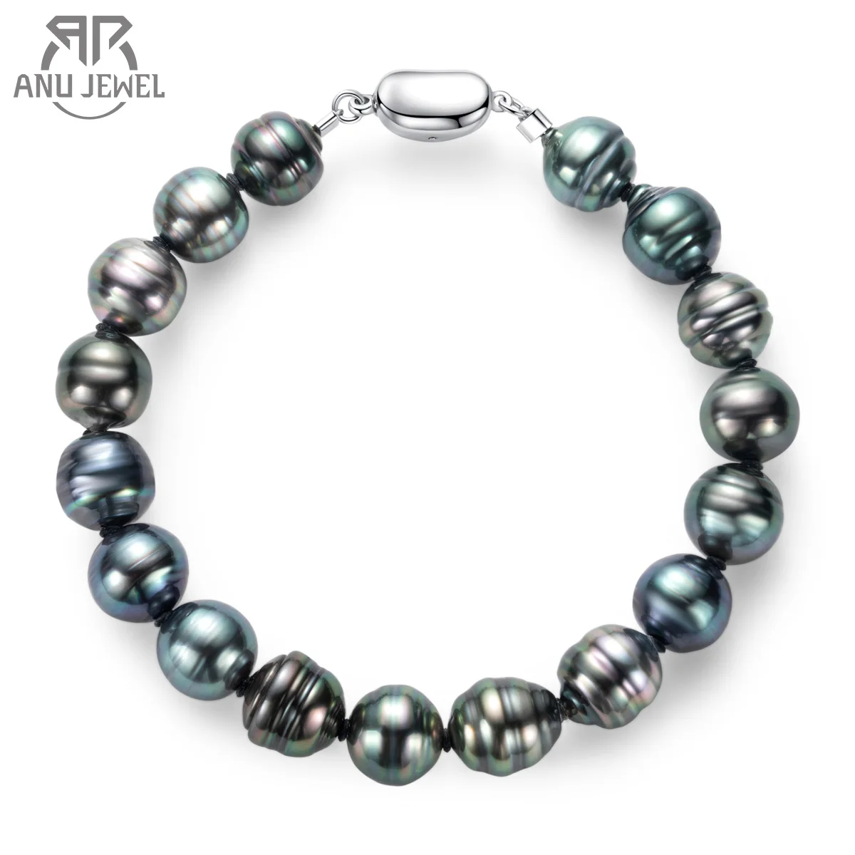 AnuJewel 8-10mm Natural Baroque Black Tahitian Pearl Bracelet  With Cer 925 Sterling Sliver Fine Bracelet Jewelry Wholesale