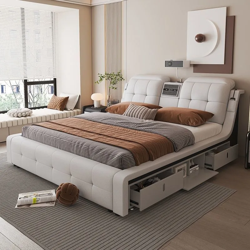& Sleeper Frame Double Bed Upholstered Luxury Fancy Headboards Bed Italian Minimalist Multifunctional Relaxing Bedroom Furniture