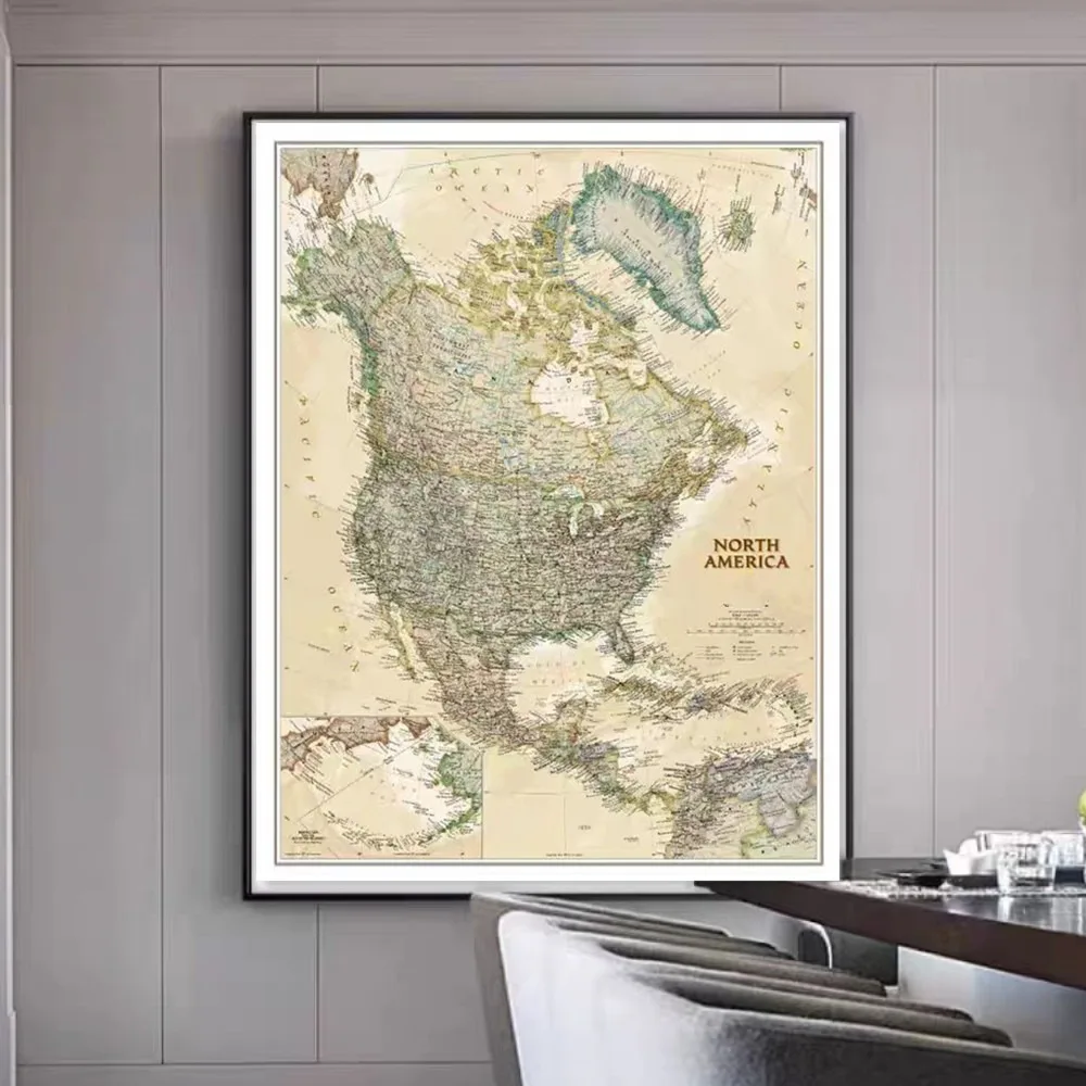 Vintage North America Map Posters Prints Library Wall Chart Cotton Canvas Painting Wall Art Decor For Rooms Home Librarie - Gift