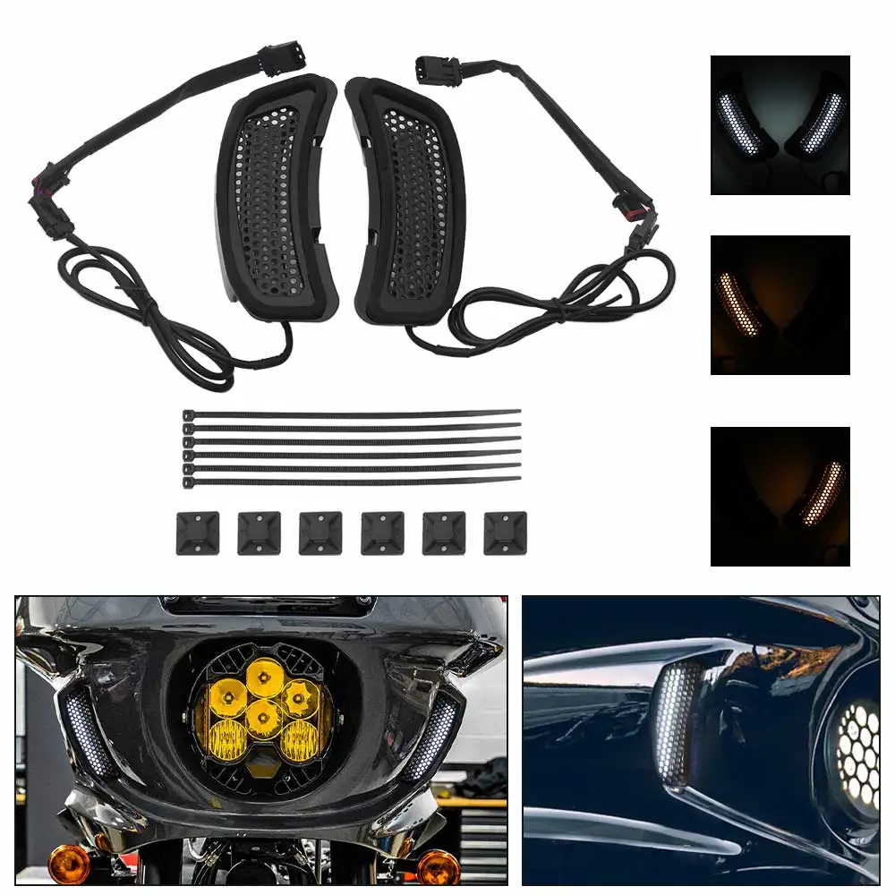 

Комплекты вентиляционных световых приборов для переднего обтекателя мотоцикла с указателями поворота и вставками DRL для Harley Softail Low Rider ST El Diablo FXLRST FXRST