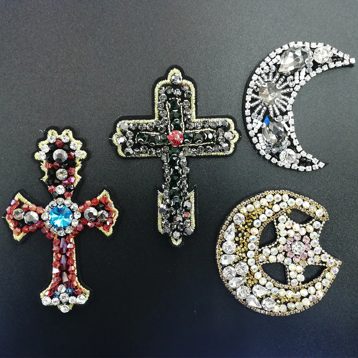 1PCS Handmade beaded crystal cross fabric patch beaded rhinestone moon jewelry accessories DIY clothes shoes decoration