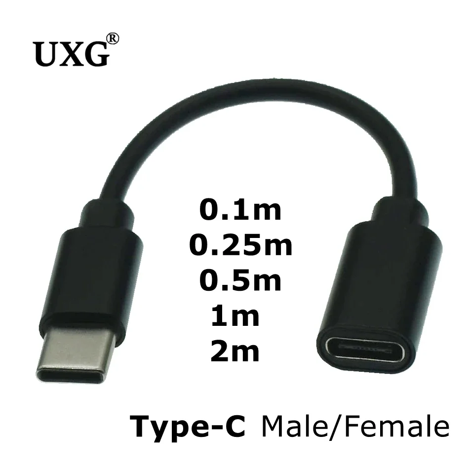 10cm Przedłużacz USB C Type-c Przedłużacz męski na żeński Krótki kabel 0,1m 0,25m 1m 2m Szybka ładowarka Złącze przewodu