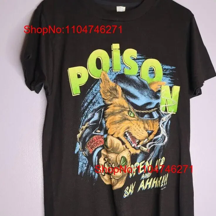 Camiseta Vintage 1988 Poison Band Open Up And Say Ahhh HH0164, ropa de calle versátil lavada vintage para hombre, gráfico estirado Unisex