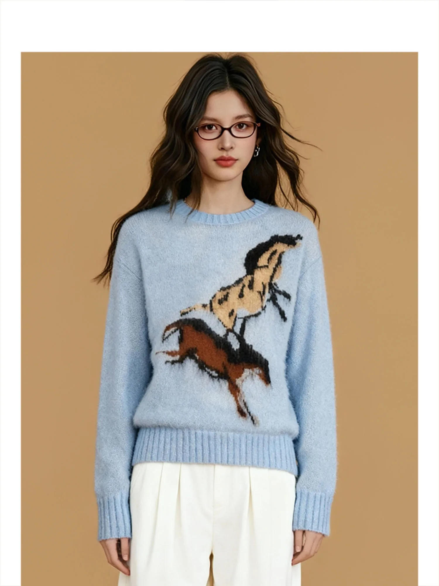 

Forever 2 New Cartoon Fun Embroidery Soft Cozy round Ne Faionable Overhead Knitted Sweater Women's Camere irt