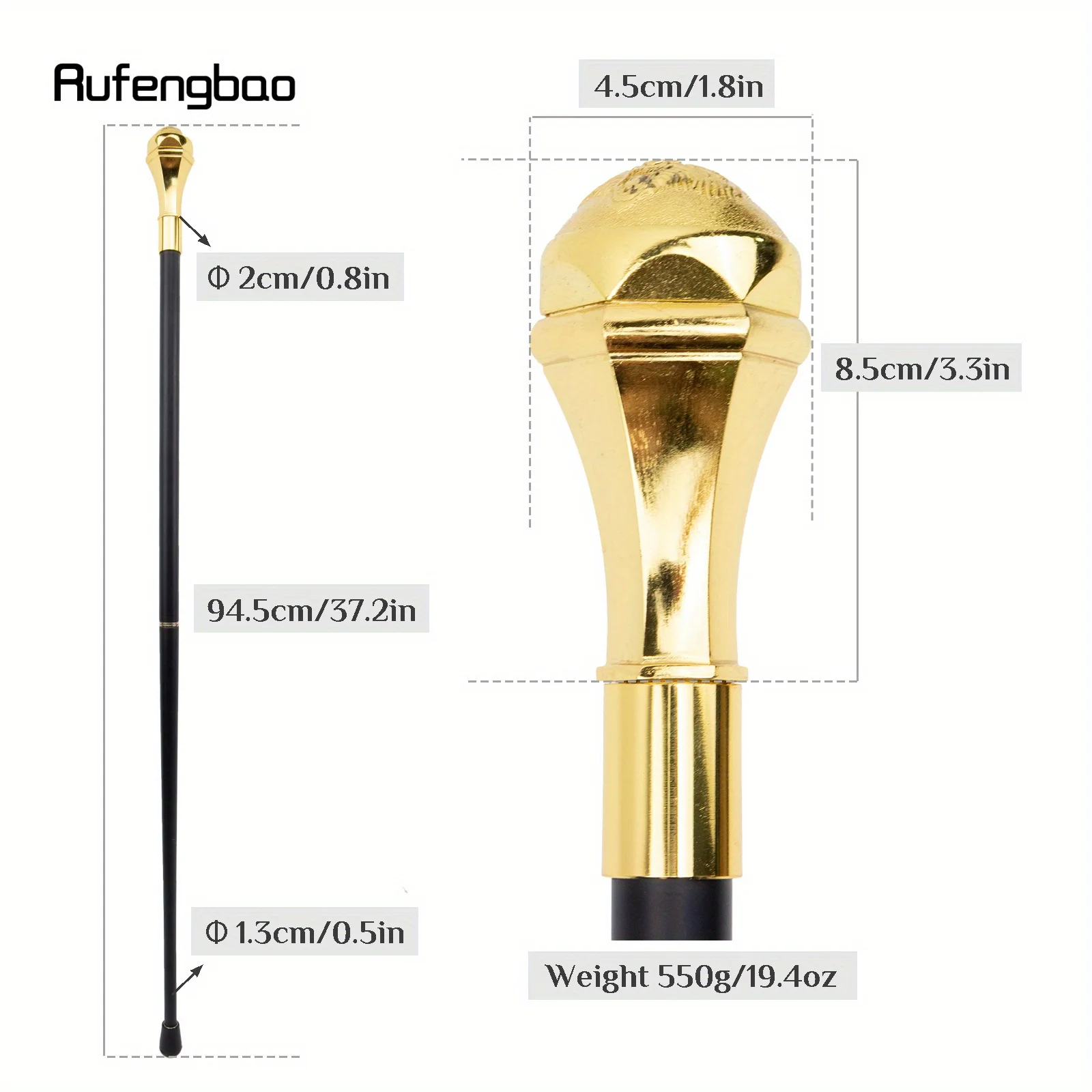 Golden Wolf Luxury Round Fashion Walking Stick Stage Decorative Stick Cane Halloween  Cosplay And Parties, For Cosplay & Party