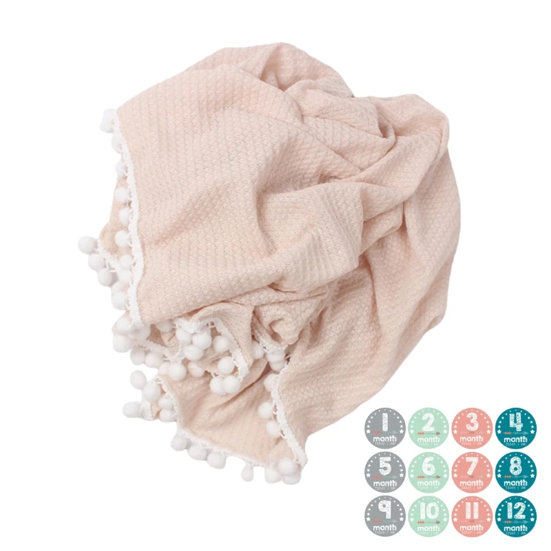 Y1UB Milieuvriendelijke babydoek met kwastjes speelkleed voor baby's Wafelgebreid