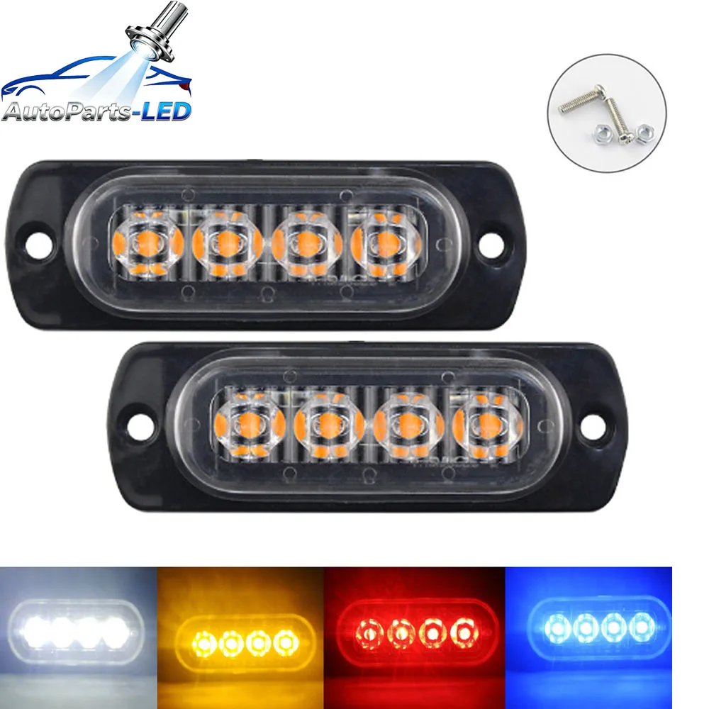 

4LED Car Warning Light Long Bright Grill White Yellow for 12V 24V Truck Trailer Side Emergency Light Police Beacon Lamp Signal