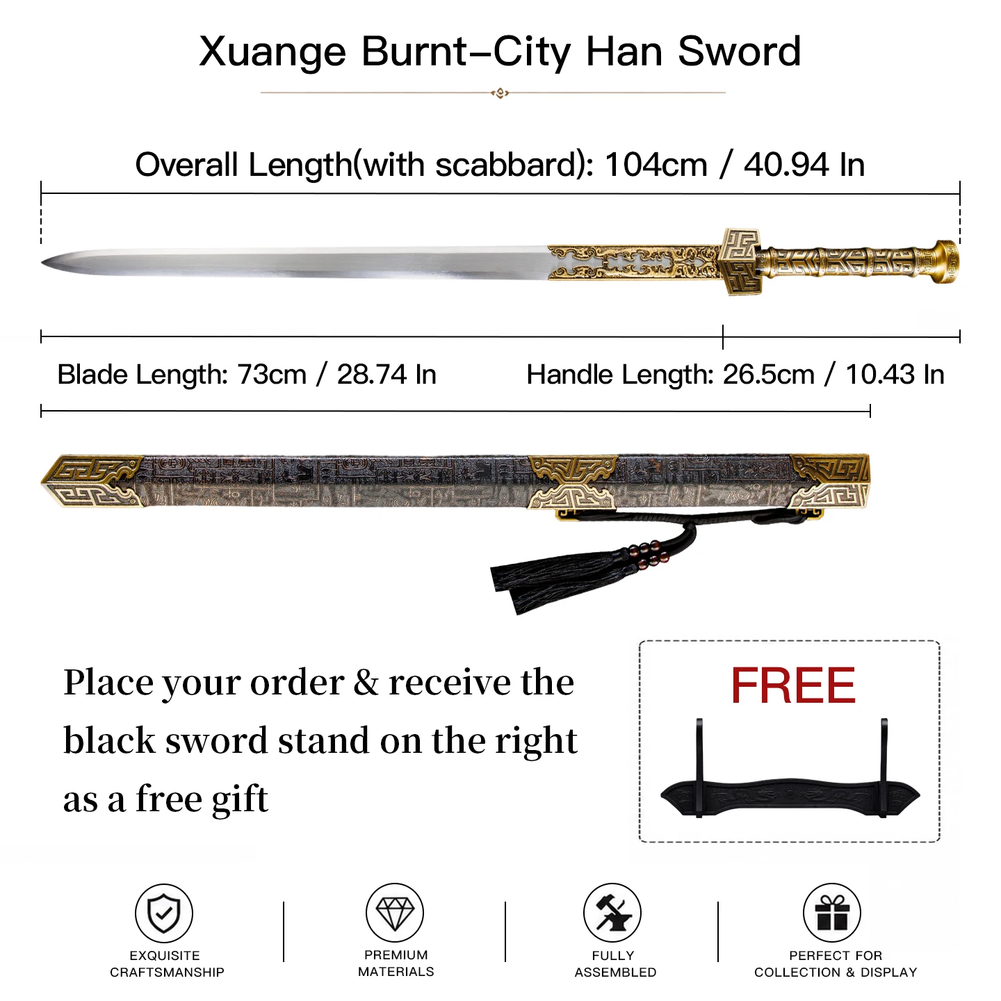 Handmade Ancient Han Style Chinese Jian High Carbon Steel Blade Decorative Collectible Sword for Home Decor Sworrd