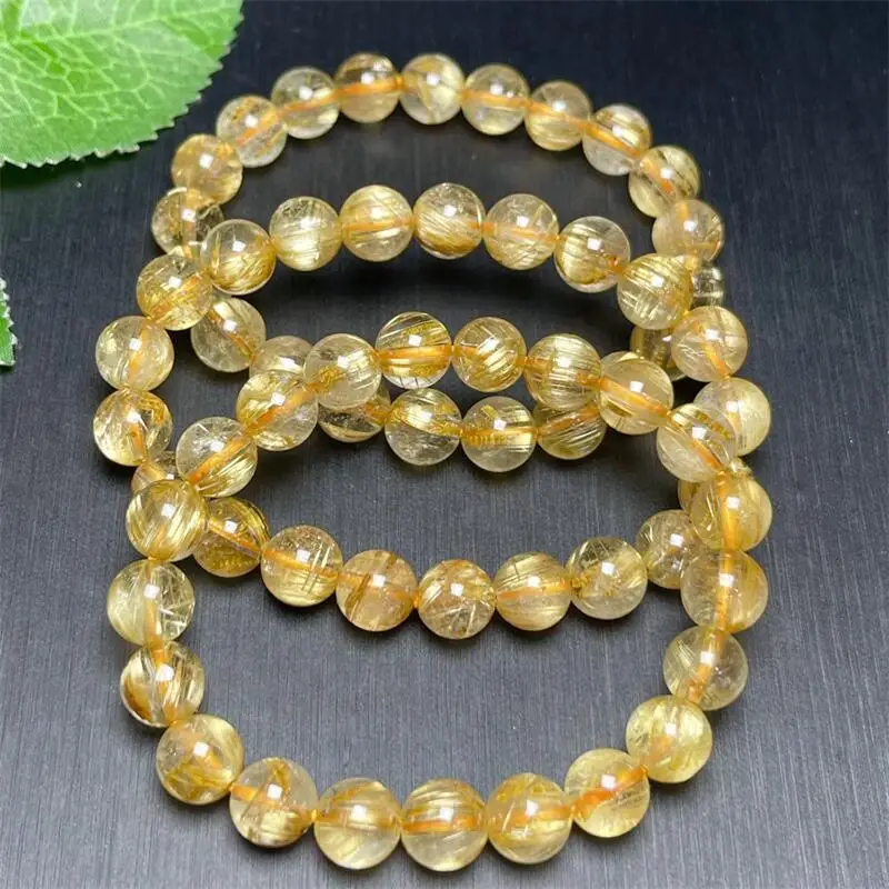 Natural Gold Rutilated Quartz Bracelet For Women Men Love Gift Crystal Beads Strands Jewelry Gift 1PCS 8/9/10MM