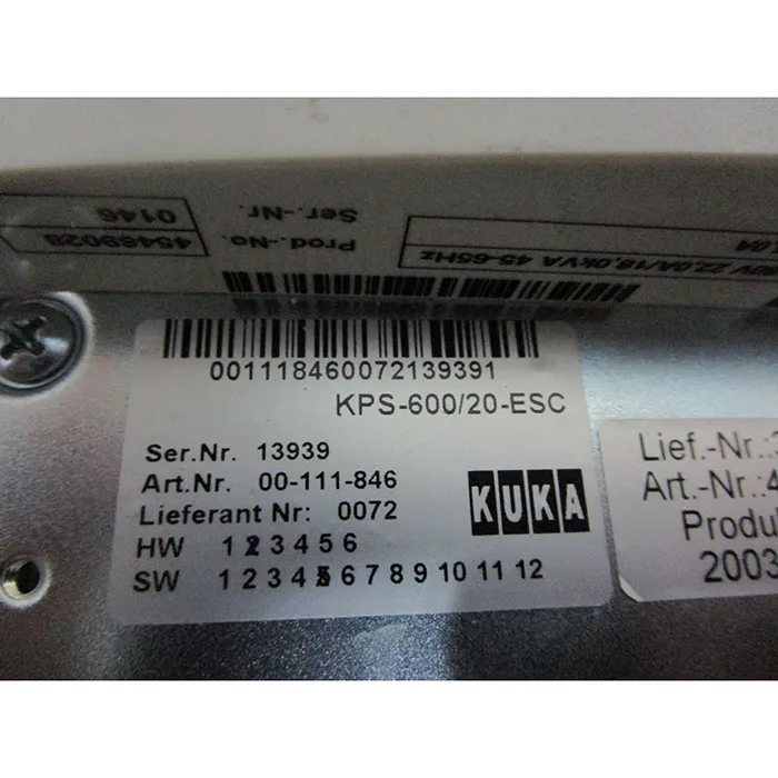 Kuka Roboter GmbH KPS-600/20-ESC 00-111-846 Servo Drive Power Supply