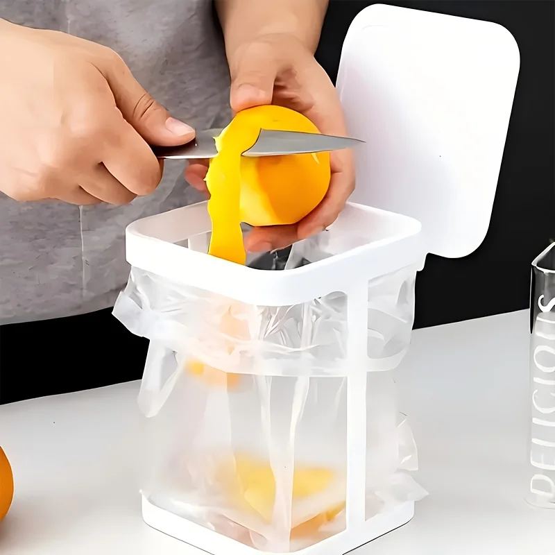 Foldable Desktop Foldable Trash Bag Holder - Kitchen Countertop Garbage Bag Stand & Organizer Office Trash Can with Lid