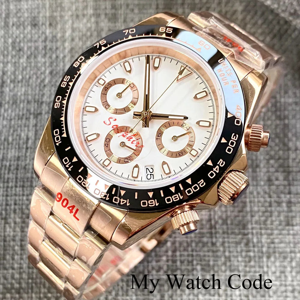 Nologo lua relógio rosa ouro velocidade chronograph vk63 ss relógio de quartzo para homem logotipo personalizado 904l pulseira relógio esporte de luxo relogio