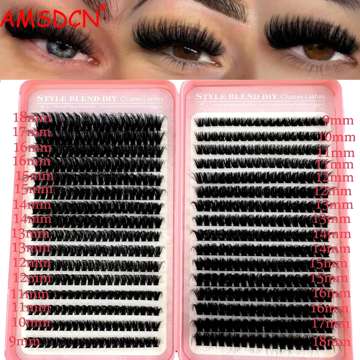 AMSDCN 600/640pcs 60D/80D/100D 9-18mm Individual Lashes Eyelash Book Clusters Extensions False Eyelash DIY at Home Cluster Eyela