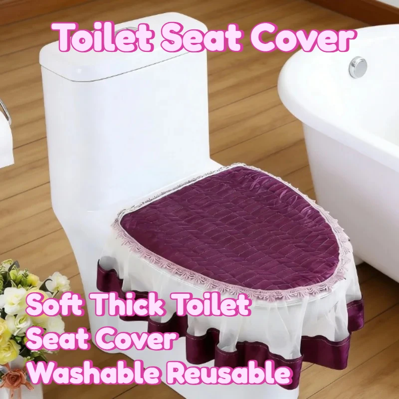 

Soft Thick Toilet Seat Cover Washable Reusable Mat European Lace Decorative Design Universal Fit Closure Bathroom Accessories