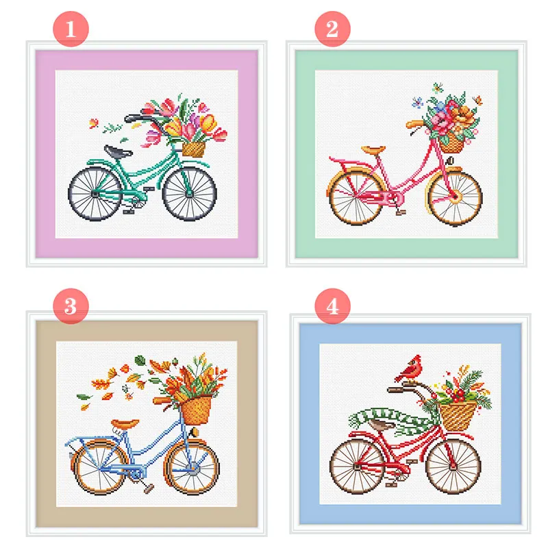 Cross Stitch Kit C1612 Four Seasons Flower Bicycle Polygraph Fishxx Hand Embroidery Precision Printing