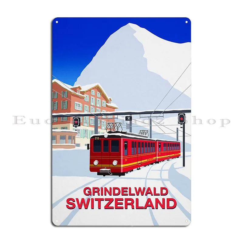 Grindelwald Ski Poster Metal Sign Iron Plaques Wall Decor Designing Cinema Tin Sign Poster