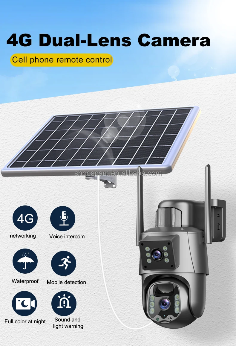 

Solar Powered Panels 4g Card/Wifi Wireless Home Security Network Cctv System Outdoor Dual Lens Wifi Ip