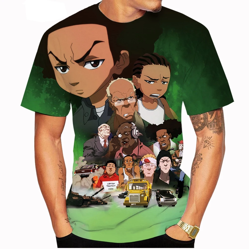 Summer new unisex fashion short-sleeved T-shirt Craig Smokey x Boondocks Huey Riley 3D printed casual T-shirt Kids Tops 100-6XL