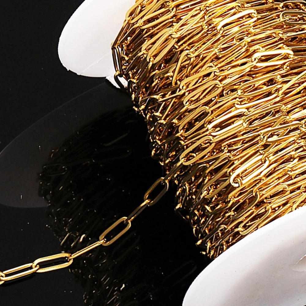 10Meters/Roll Stainless Steel Chain High Quality Gold Flat Chains for Necklace Bracelet Jewelry Making DIY Components Wholesale