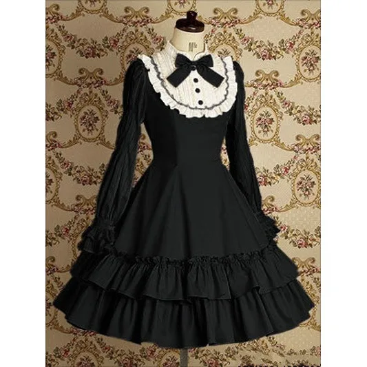 Lolita Lady Sle Long Sve Slim Fit Dr Fake Two-Piece College Sle Cotton Blend Busin Casual Home Wear Dr