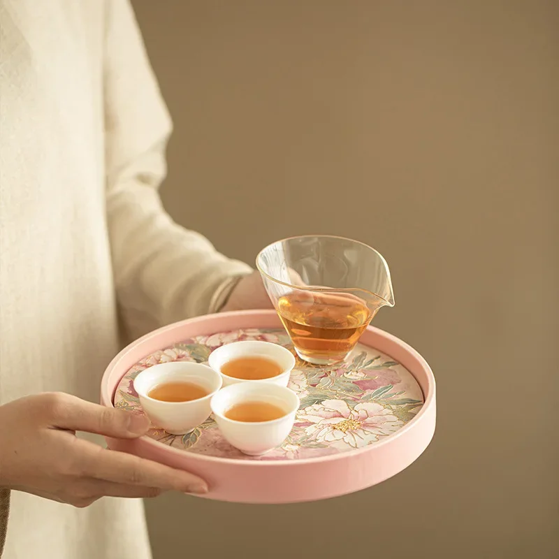 DSA relief bronzing tea tray dry bubble tray ceramic instant drying suction pot bearing round small tea table exquisite