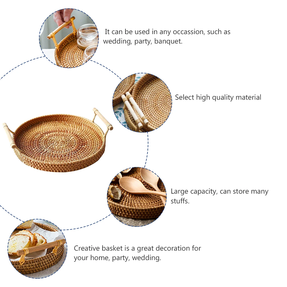 

Rattan Storage Basket Snack Food Woven Picnic Portable Dessert Seagrass Baskets High Quality Durable Large Capacity Home Party
