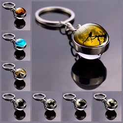 8 Styles Moon Black Cat Keychain Cat Keyring Glass Ball Key Chain Animal Key Buckle Double Sided Ball Keychains Cat Lovers Gifts