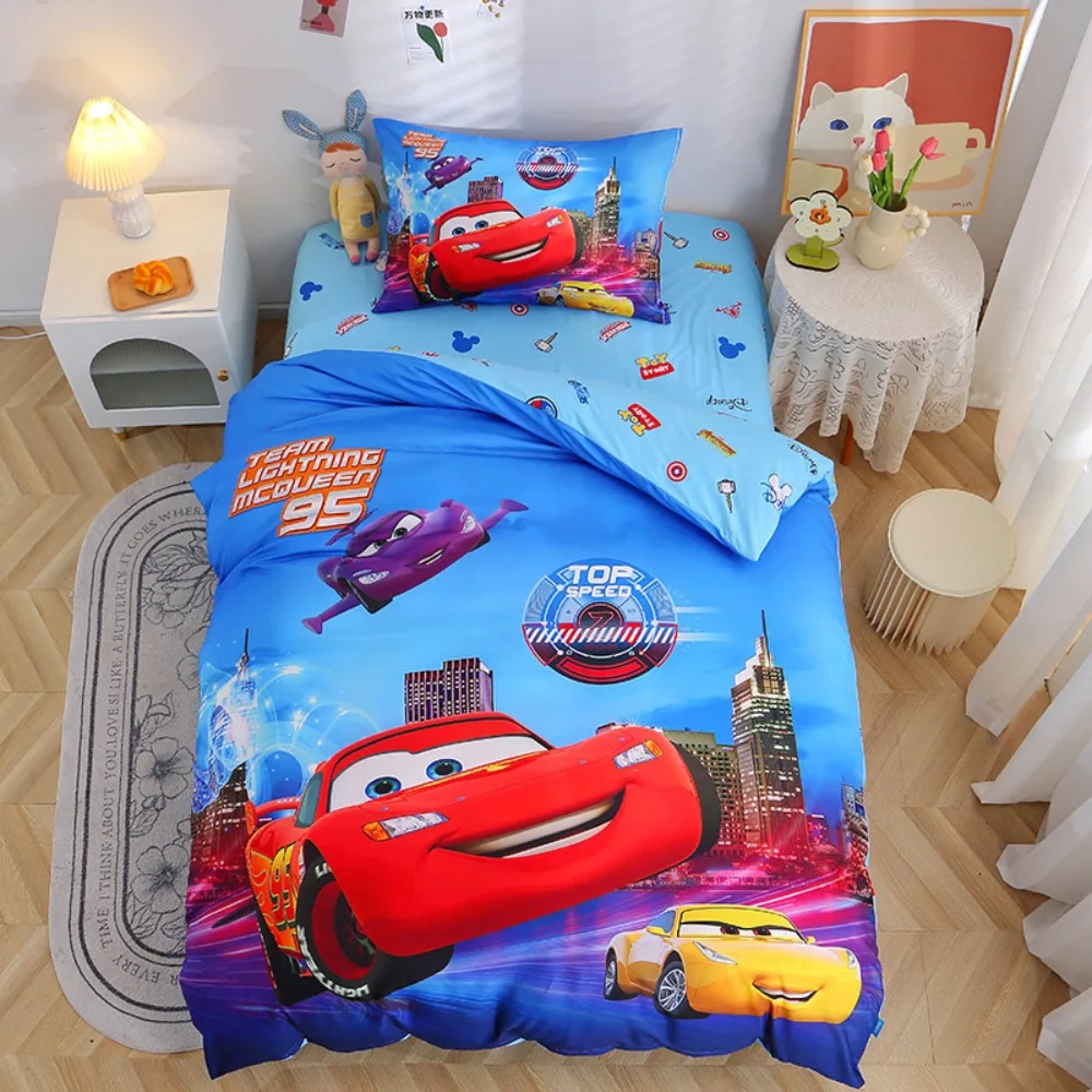 Juego de cama para coches, juego de funda nórdica Reversible con funda de almohada de 2/3 piezas, funda de edredón Lightning Mcqueen para niños, fanáticos del coche