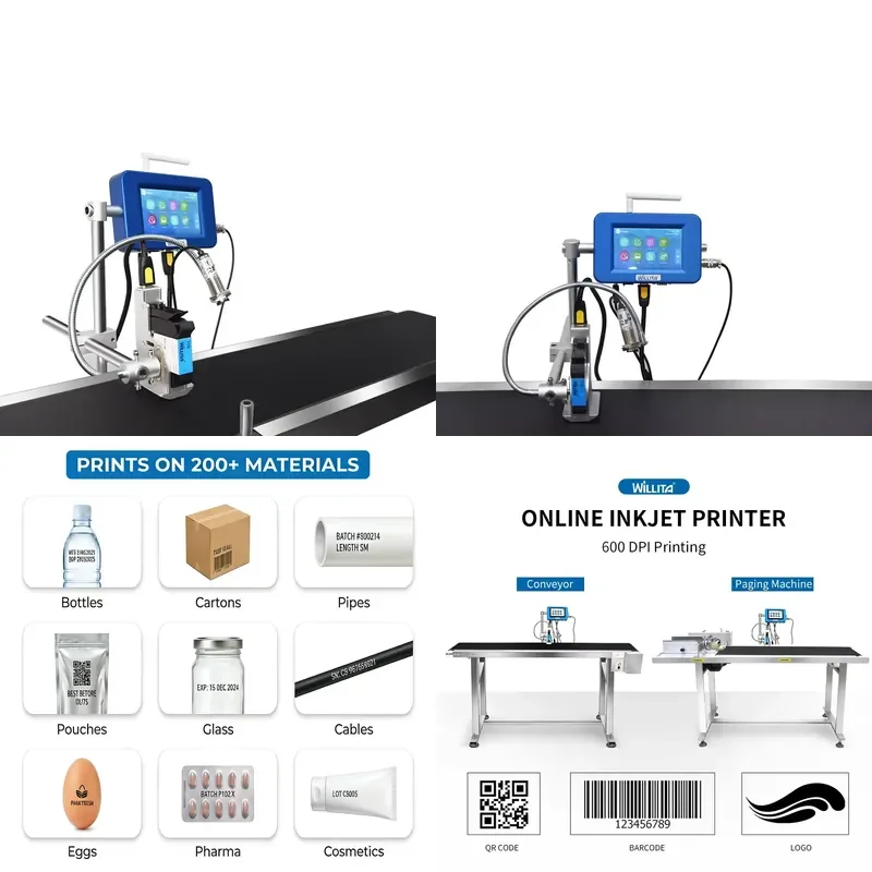 Willita WLD-YJ-1 Multilingual Touch Screen TIJ Printer | 600 DPI High-Definition Date/Batch/QR Code Printing for Bottles