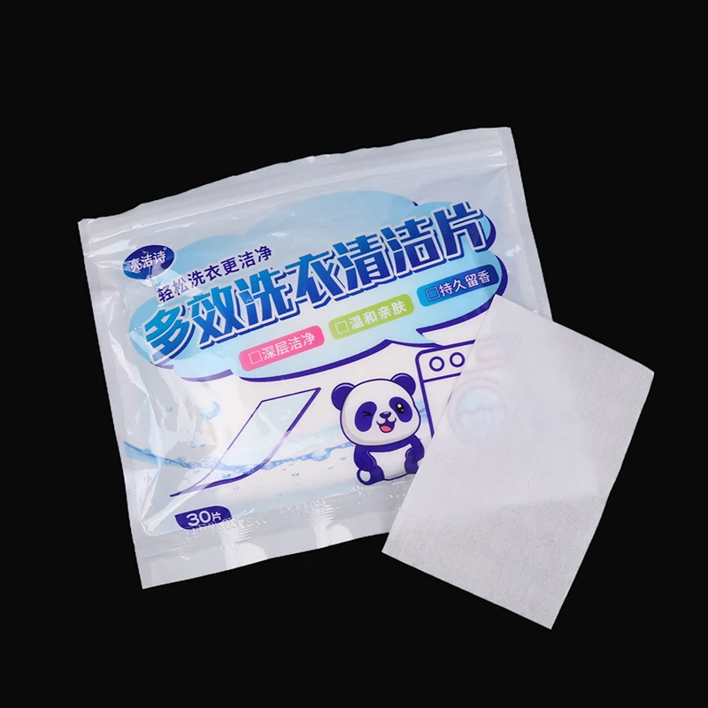 30 pçs/saco forte descontaminação sabão em pó solúvel comprimidos de lavanderia máquinas de lavar roupas folhas de limpeza detergente