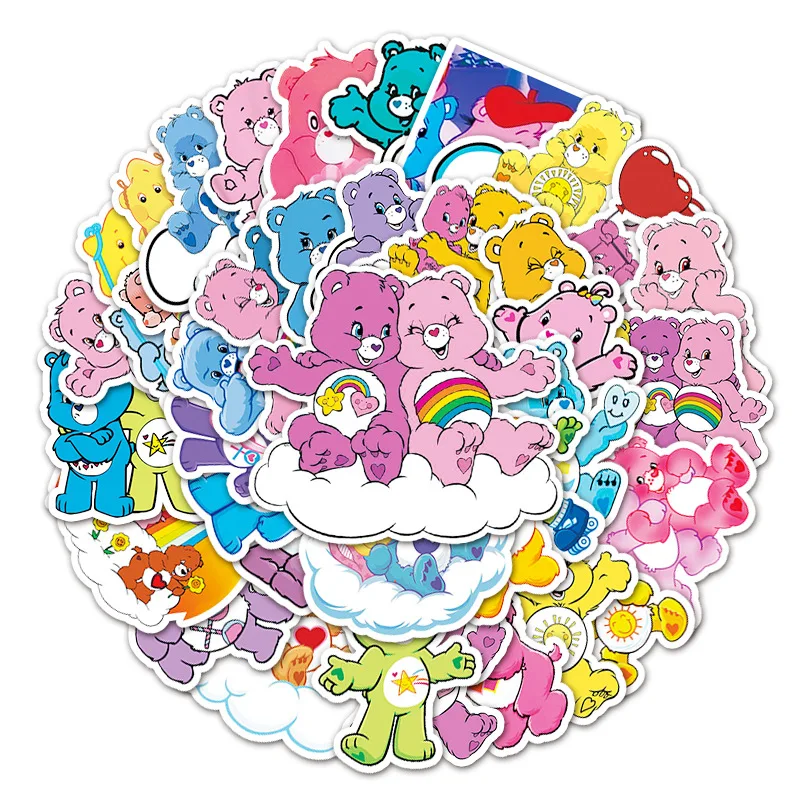 The Care Bears 귀여운 곰 만화 애니메이션 그래피티 스티커, 물컵 노트북 수하물 데스크탑 문구 장식 스티커, 50 개