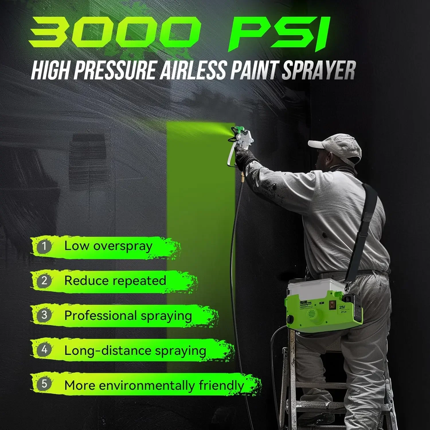 Power Tank Paint Sprayer W/ 2x4.0Ah Batteries 1700ml Airless Paint Sprayer W/ 3000PSI, 6 Speeds, High Efficiency Cordless